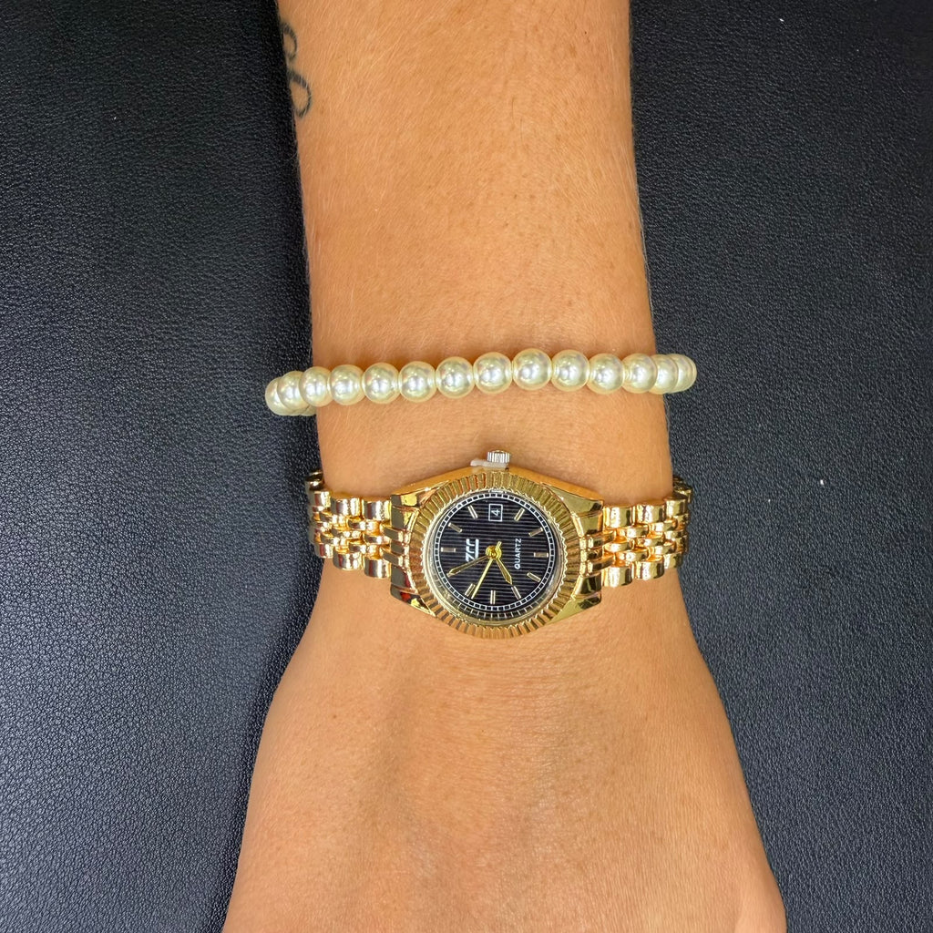 Orologio Gold e Bracciale Perle - Acciaio - Silver/Gold