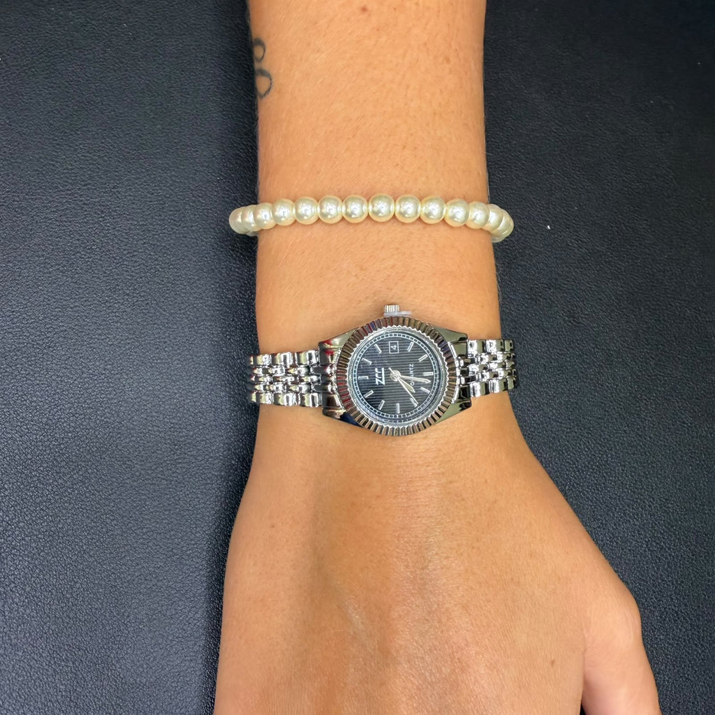 Orologio Gold e Bracciale Perle - Acciaio - Silver/Gold