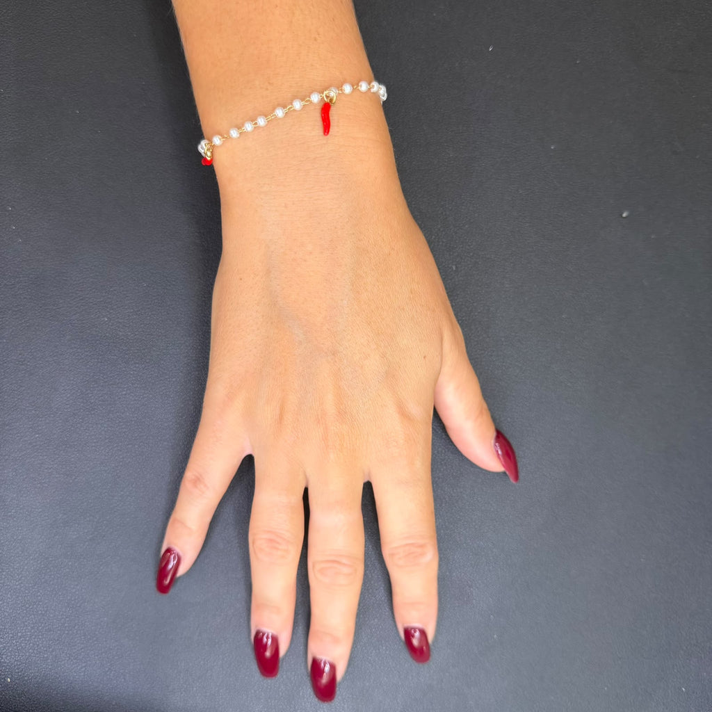 Bracciale Cornetti Perle - Acciaio - Silver/Gold