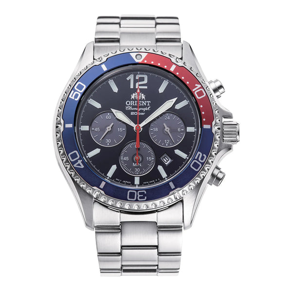 ORIENT – RA-TX0201L10B – Mako Solar Chrono – Cronografo Solare Analogico – Pepsi, Blu notte & Acciaio – Vetro Zaffiro – 20 ATM – Orologio Uomo – 42,8 mm