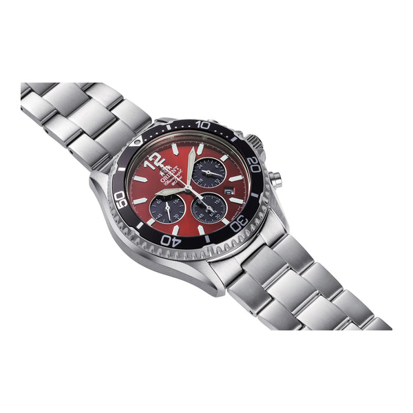 ORIENT – RA-TX0207R10B – Mako Solar Chrono – Cronografo Solare Analogico – Rosso & Acciaio – Vetro Zaffiro – 20 ATM – Orologio Uomo – 42,8 mm