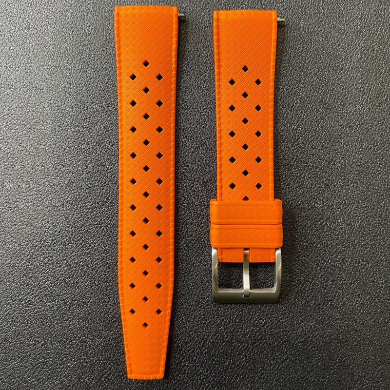 Cinturino Tropic in caucciù con sgancio rapido, disponibile in 9 colori, ansa 20mm, stile vintage e sportivo.