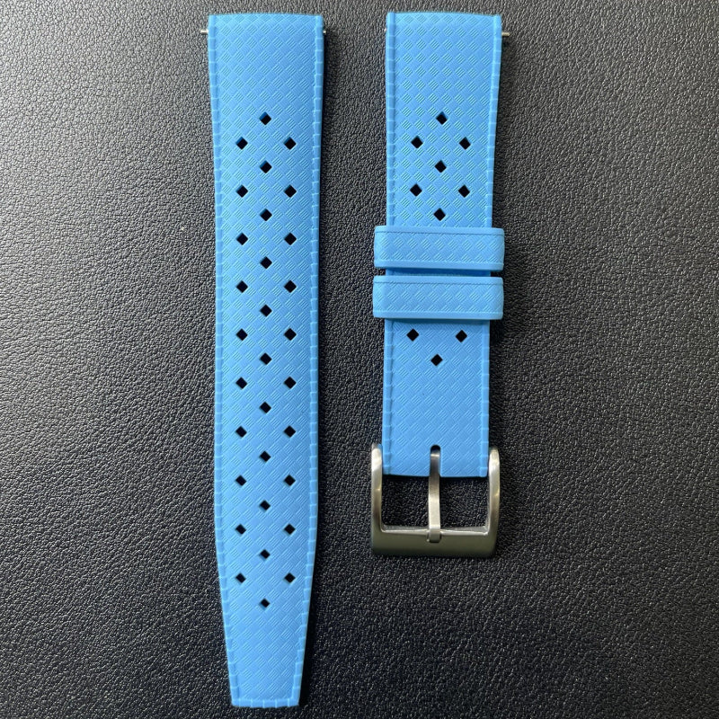 Cinturino Tropic in caucciù con sgancio rapido, disponibile in 9 colori, ansa 20mm, stile vintage e sportivo.