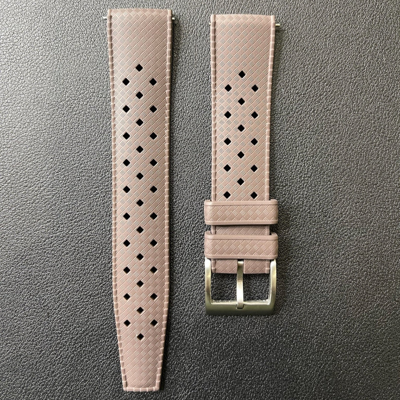 Cinturino Tropic in caucciù con sgancio rapido, disponibile in 9 colori, ansa 20mm, stile vintage e sportivo.