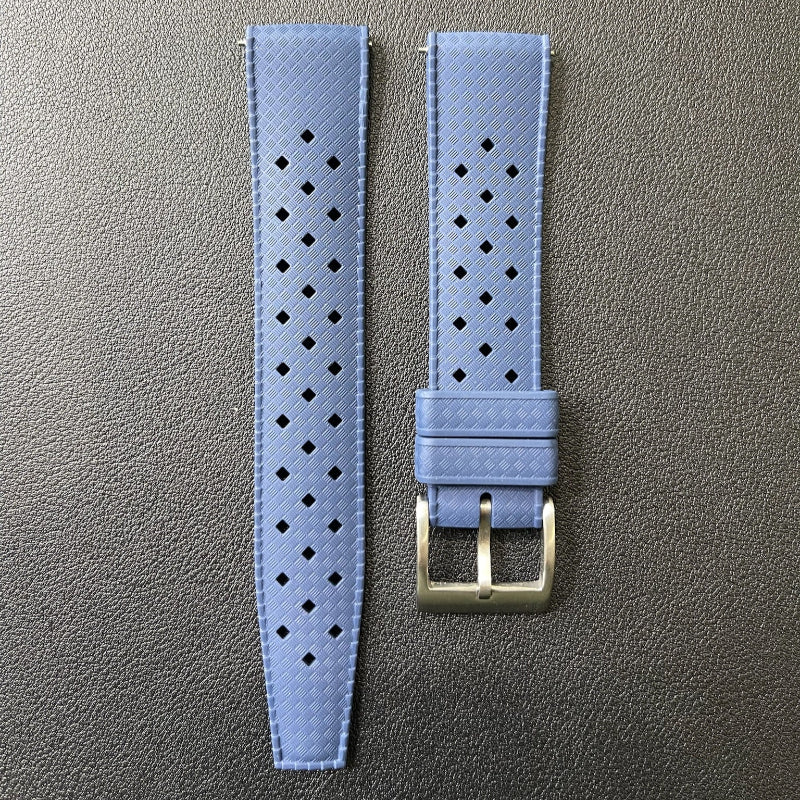 Cinturino Tropic in caucciù con sgancio rapido, disponibile in 9 colori, ansa 20mm, stile vintage e sportivo.