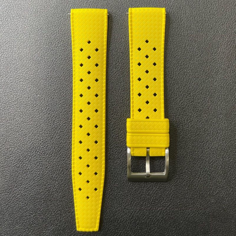 Cinturino Tropic in caucciù con sgancio rapido, disponibile in 9 colori, ansa 20mm, stile vintage e sportivo.