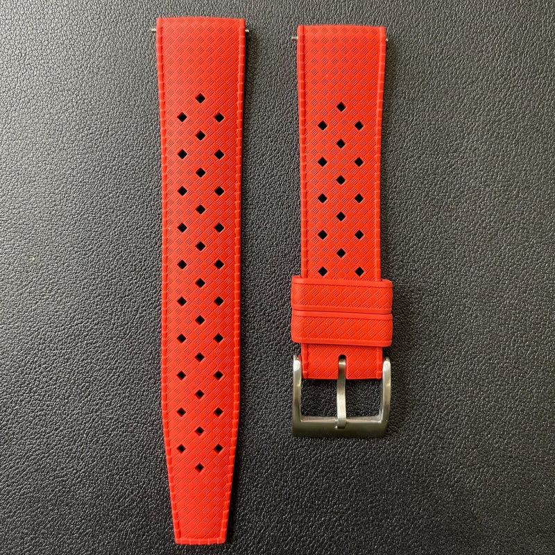 Cinturino Tropic in caucciù con sgancio rapido, disponibile in 9 colori, ansa 20mm, stile vintage e sportivo.