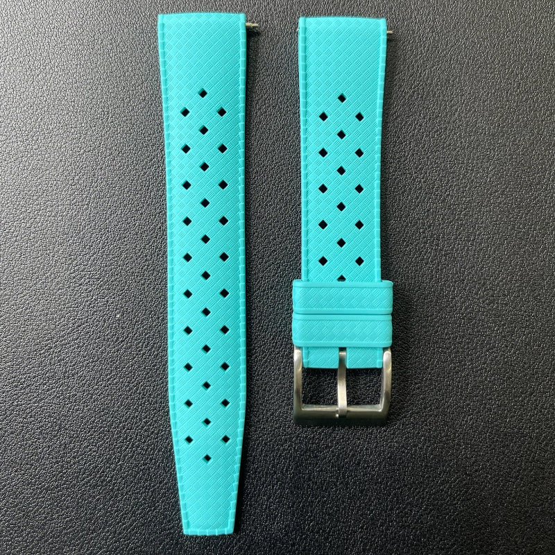 Cinturino Tropic in caucciù con sgancio rapido, disponibile in 9 colori, ansa 20mm, stile vintage e sportivo.