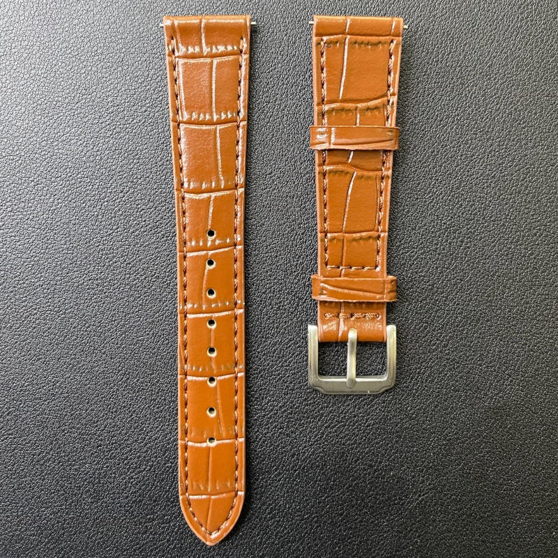 Cinturino in vera pelle con stampa coccodrillo, disponibile in 6 colori, ansa 18mm/20mm, con sgancio rapido.