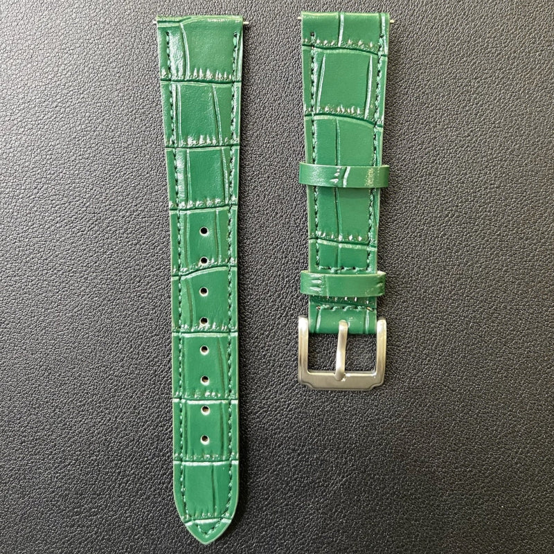 Cinturino in vera pelle con stampa coccodrillo, disponibile in 6 colori, ansa 18mm/20mm, con sgancio rapido.