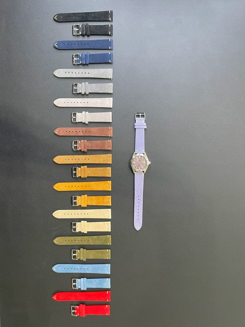 Cinturino vera pelle scamosciata con impunture sgancio rapido - ansa 20mm - 12 colori