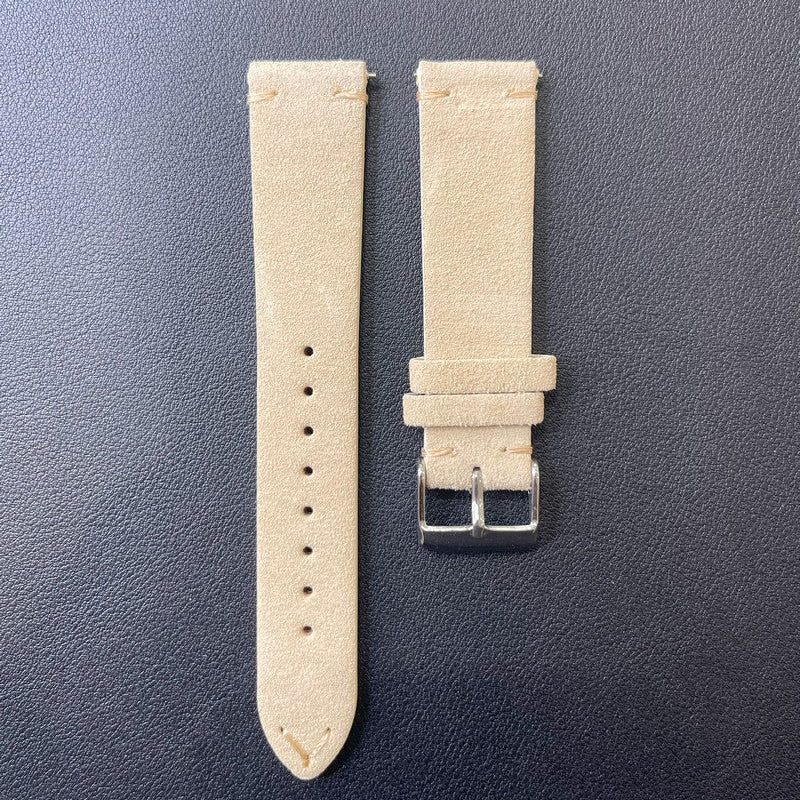 Cinturino vera pelle scamosciata con impunture sgancio rapido - ansa 20mm - 12 colori