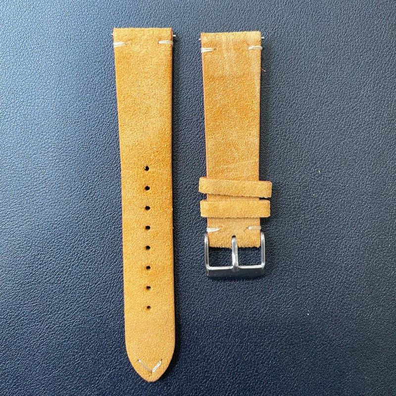 Cinturino vera pelle scamosciata con impunture sgancio rapido - ansa 20mm - 12 colori