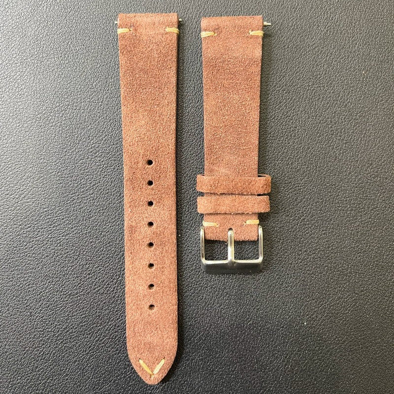 Cinturino vera pelle scamosciata con impunture sgancio rapido - ansa 20mm - 12 colori