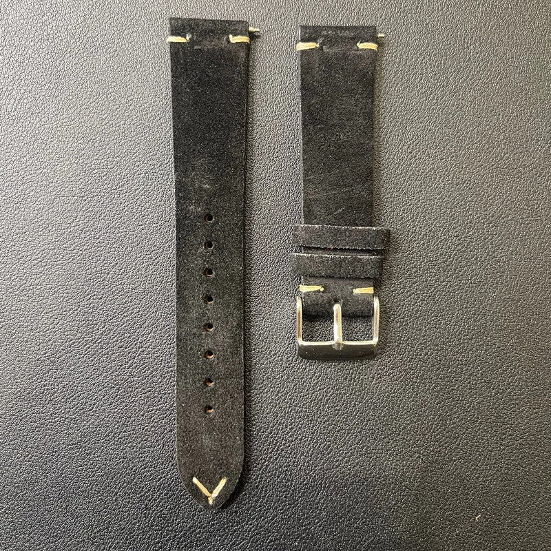 Cinturino vera pelle scamosciata con impunture sgancio rapido - ansa 20mm - 12 colori