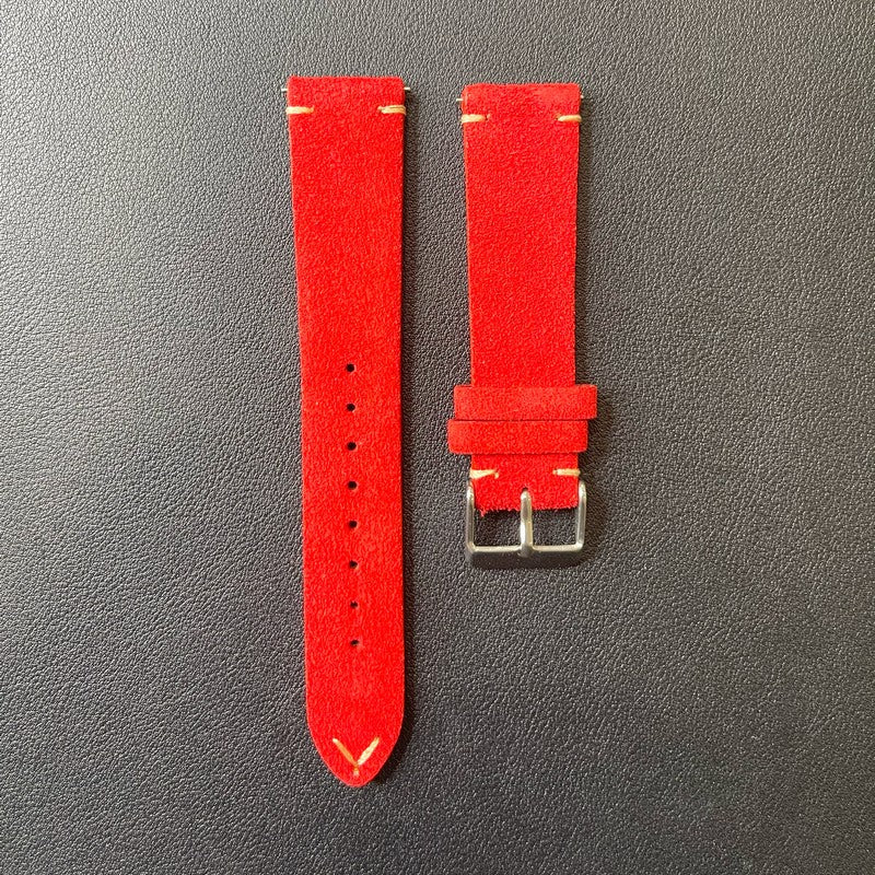 Cinturino vera pelle scamosciata con impunture sgancio rapido - ansa 20mm - 12 colori