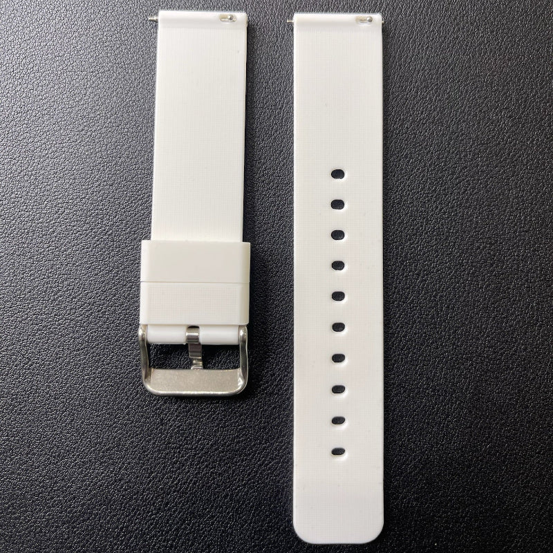 Cinturino in silicone con sgancio rapido, disponibile in vari colori, ansa 20/21 mm, ideale per uso sportivo e quotidiano.