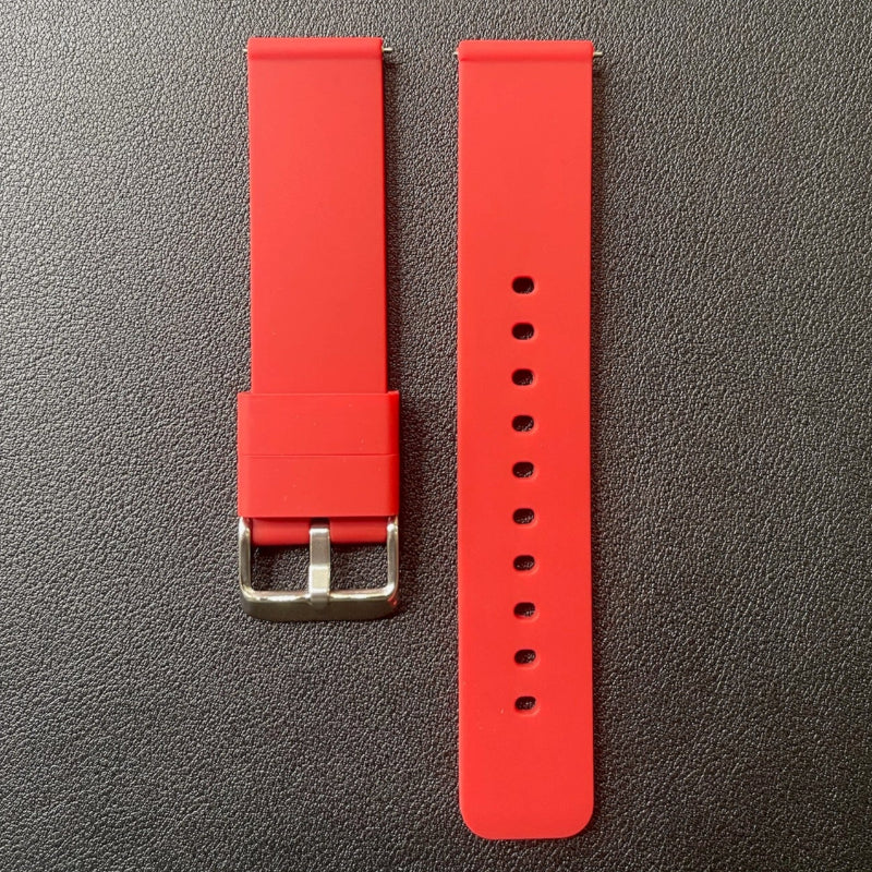 Cinturino in silicone con sgancio rapido, disponibile in vari colori, ansa 20/21 mm, ideale per uso sportivo e quotidiano.