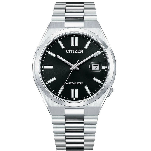 Orologio Citizen NJ0150‑81E Tsuyosa automatico con quadrante nero e cassa in acciaio, vista frontale.