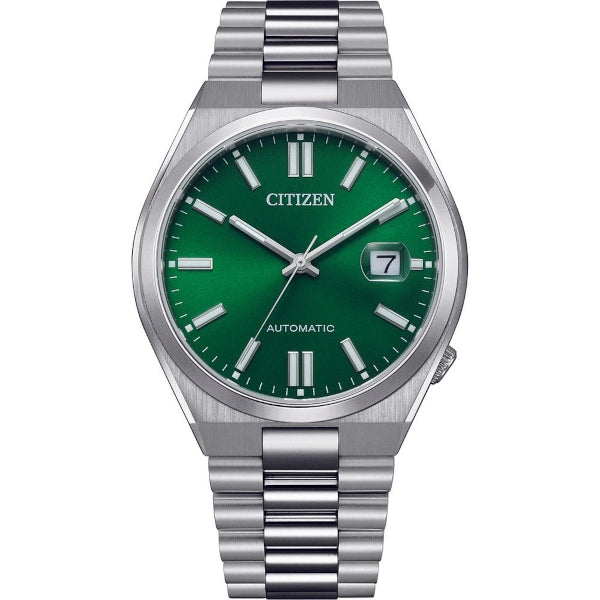 Orologio Citizen NJ0150‑81X Tsuyosa automatico con quadrante verde e cassa in acciaio, vista frontale.