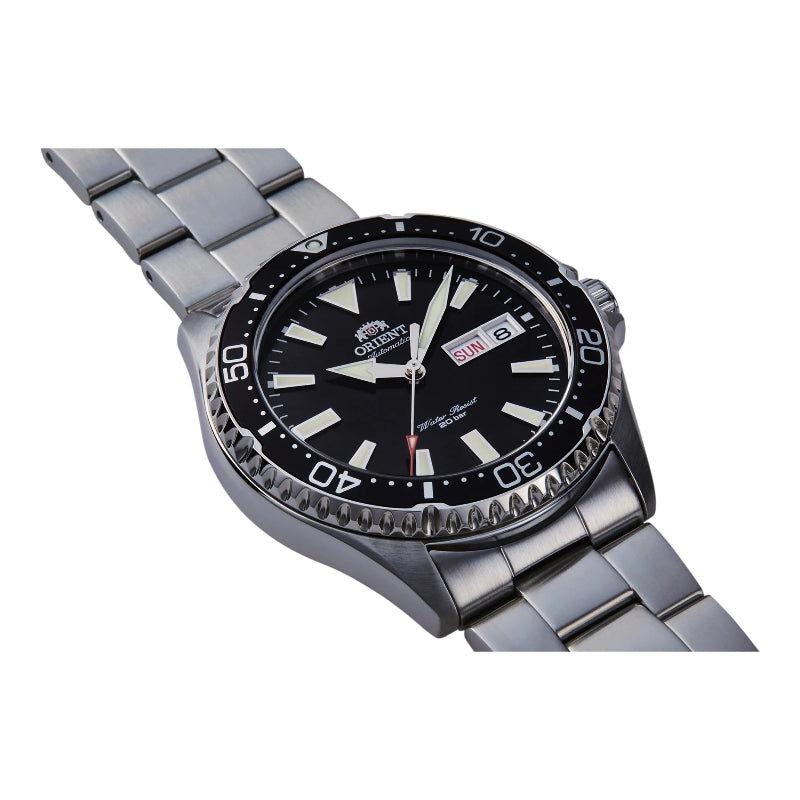 Orologio Orient Kamasu V1 RA-AA0001B da uomo con quadrante nero grafite, cassa 41.8 mm, vetro zaffiro e bracciale in acciaio, impermeabile 200 m.