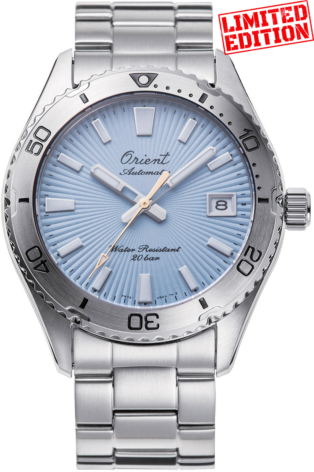 Orologio Orient Mako 40 Limited Edition RA-AC0Q12L con quadrante azzurro e bracciale in acciaio inox
