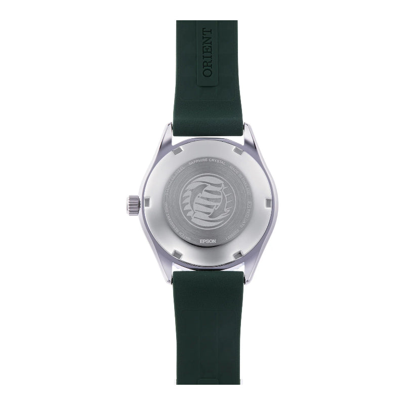 Orologio Orient Mako Diver 40 RA-AC0Q11E da uomo con quadrante verde opale, cassa 40 mm, cinturino in silicone e vetro zaffiro, impermeabile 200 m.
