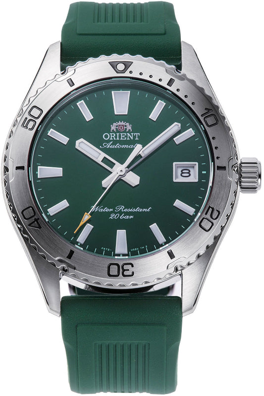 Orologio Orient Mako Diver 40 RA-AC0Q11E da uomo con quadrante verde opale, cassa 40 mm, cinturino in silicone e vetro zaffiro, impermeabile 200 m.