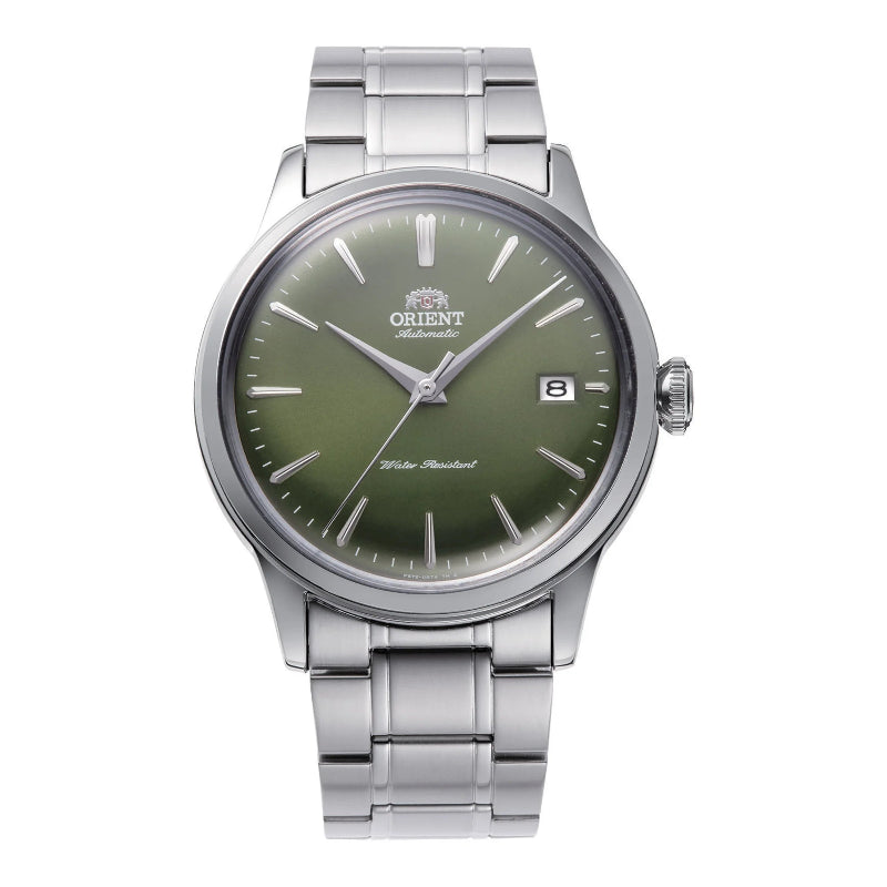 Orologio ORIENT RA-AC0M09E automatico con quadrante verde prato, cassa da 38.4 mm e bracciale in acciaio.