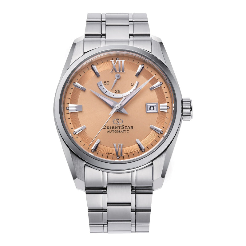 Orologio ORIENT STAR RE-AU0108G00B automatico con quadrante rame sunburst, cassa da 38.5 mm e bracciale in acciaio.