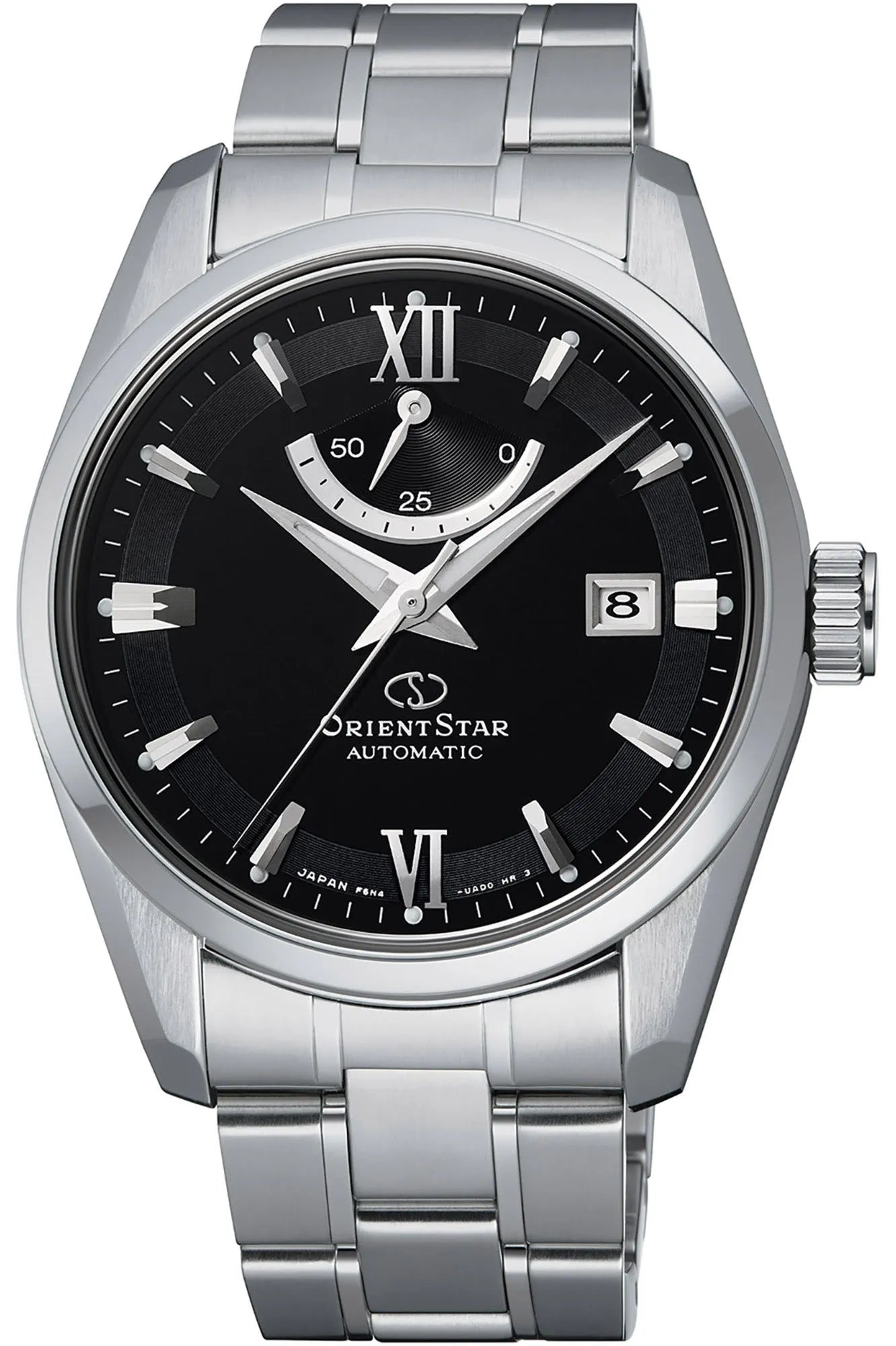 Orologio Orient Star Contemporary RE-AU0004B00B da uomo con quadrante nero, riserva di carica e bracciale in acciaio inox.