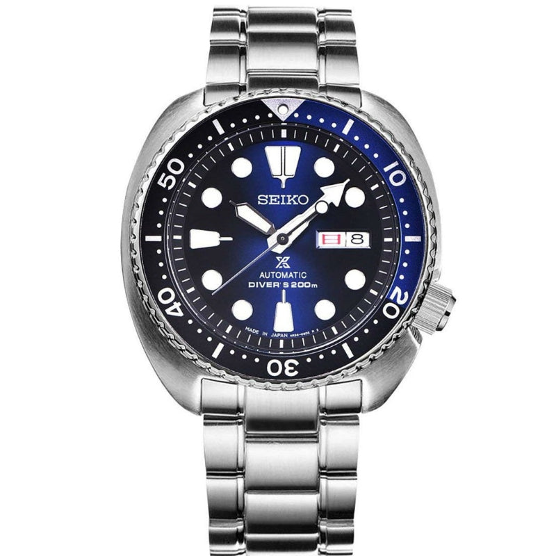 Orologio SEIKO SRPC25J1 automatico con quadrante blu gradiente, ghiera blu/nera e bracciale in acciaio, certificato ISO 6425.