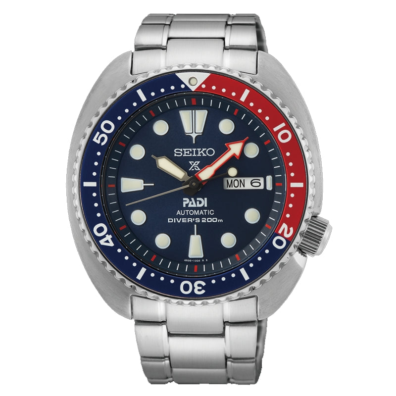 Orologio Seiko SRPE99K1 con lunetta blu e rossa “Pepsi” e bracciale in acciaio inox