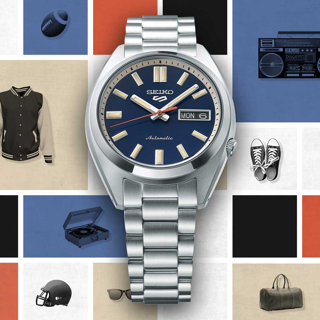 Orologio Seiko SRPK87K1 da uomo con quadrante blu e bracciale in acciaio, movimento automatico.