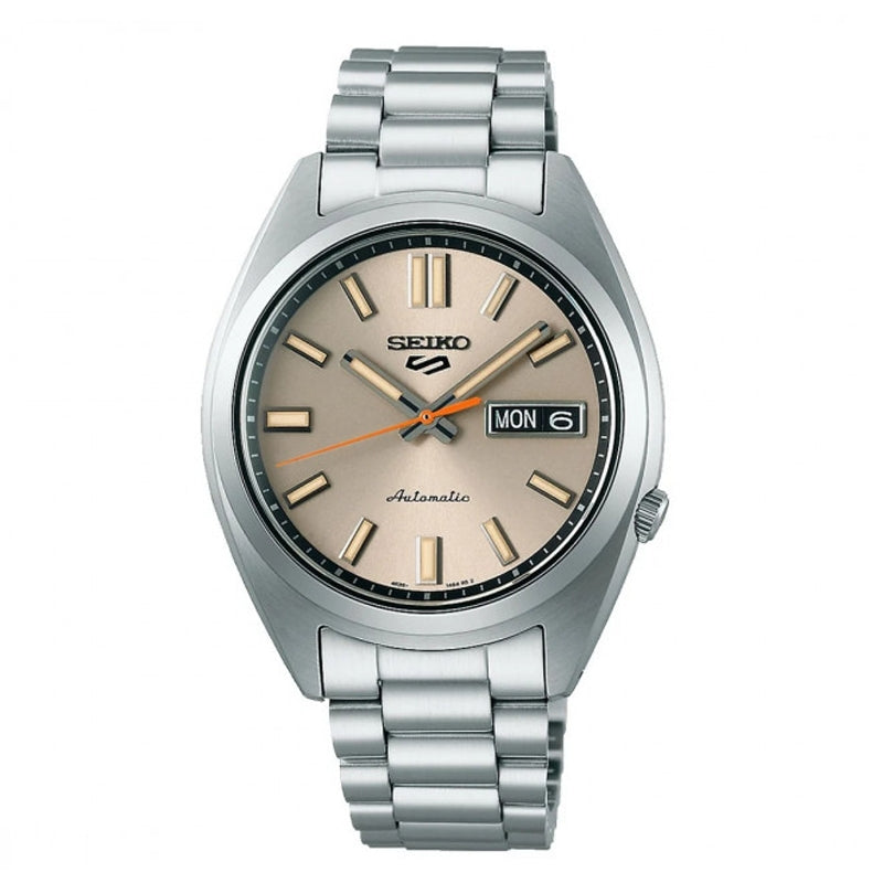 Orologio Seiko SRPK91K1 da uomo con quadrante beige e bracciale in acciaio, movimento automatico.